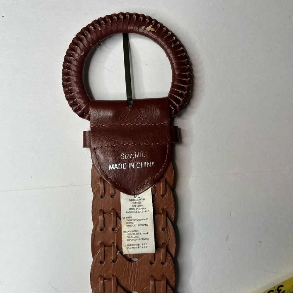Macy's Rich Brown Woven Braided Faux Leather Belt Y2K Western Country Hippie